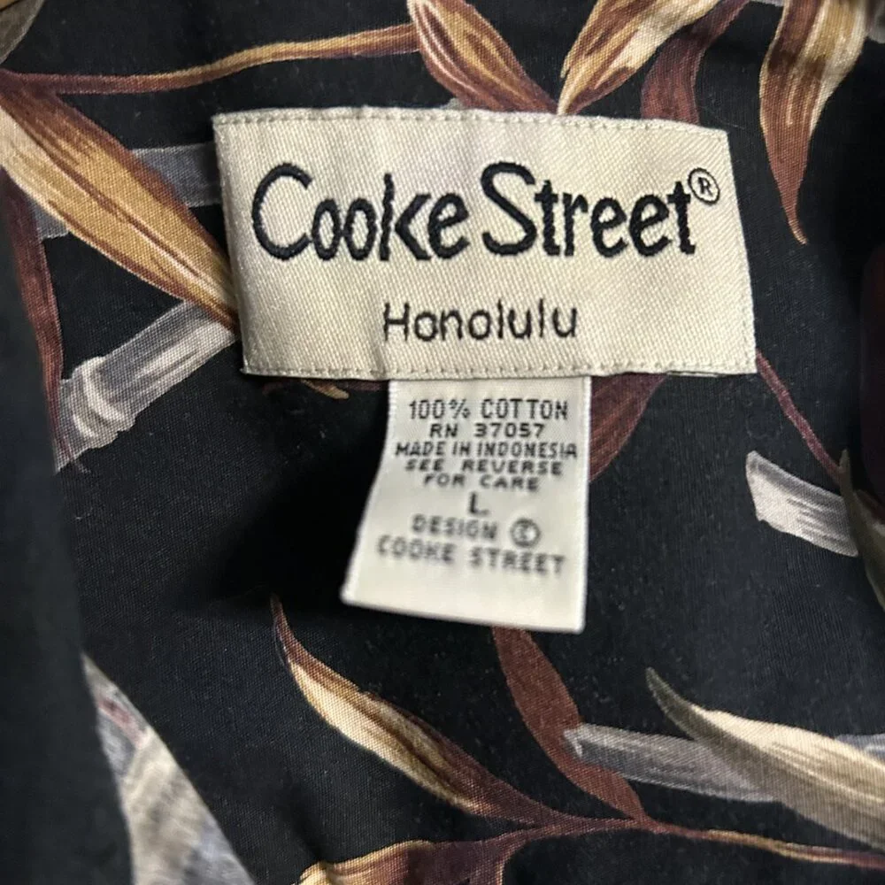 Vintage Cooke Street Honolulu Hawaiian Shirt Button Up Black Bamboo Leaves - Picture 3 of 4